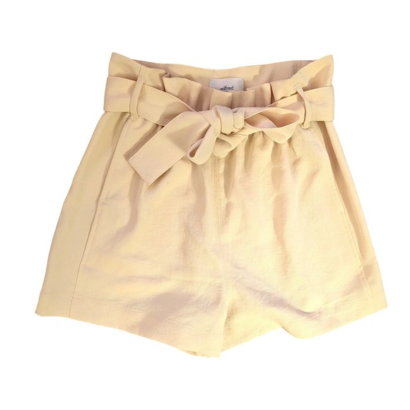 Wilfred Aritzia Paperbag Waist Shorts Butter Yellow High Rise Tie Belt- Size 10 - Picture 2 of 7